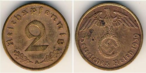 2 Pfennig Alemania nazi (1933-1945) Bronce 