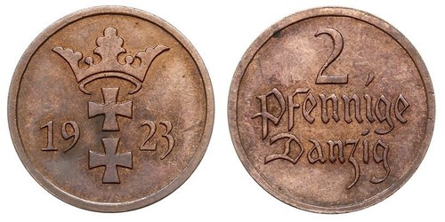 2 Pfennig Gdansk (1920-1939) / Polonia Bronzo 