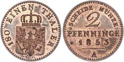 2 Pfennig Reino de Prusia (1701-1918) Cobre Federico Guillermo IV de Prusia (1795 - 1861)