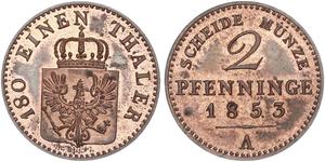 2 Pfennig Reino de Prusia (1701-1918) Cobre Federico Guillermo IV de Prusia (1795 - 1861)