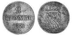2 Pfennig Kingdom of Bavaria (1806 - 1918) Copper Ludwig I of Bavaria (1786 – 1868)