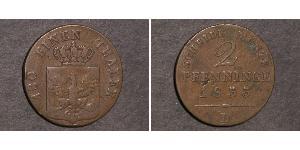 2 Pfennig Königreich Preußen (1701-1918) Kupfer Friedrich Wilhelm IV. (1795 - 1861)