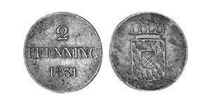 2 Pfennig Regno di Baviera (1806 - 1918) Rame Ludovico I di Baviera (re)(1786 – 1868)