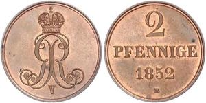 2 Pfennig Stati federali della Germania Rame 