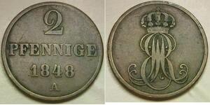 2 Pfennig Stati federali della Germania Rame 