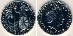 2 Pound Feriind Kiningrik (1922-) Argent Elizabeth II (1926-2022)