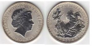 2 Pound Feriind Kiningrik (1922-) Argent Elizabeth II (1926-2022)