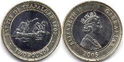 2 Pound Gibraltar (1704 - ) Bimetal Elisabetta II (1926-2022)