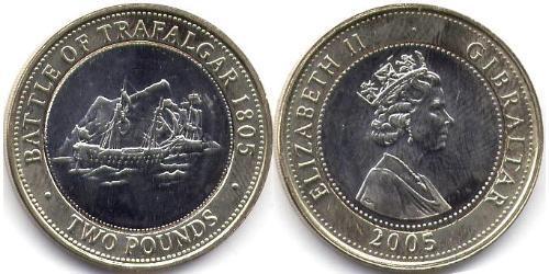 2 Pound Gibraltar (1704 - ) Bimetall Elizabeth II (1926-2022)