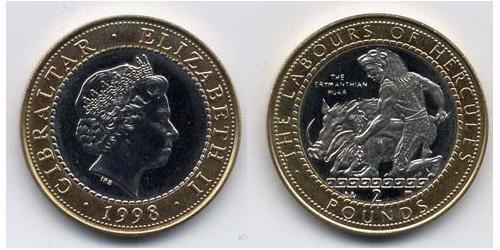2 Pound Gibraltar (1704 - ) Bimetall Elizabeth II (1926-2022)