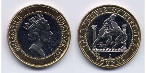 2 Pound Gibraltar (1704 - ) Bimetall Elizabeth II (1926-2022)