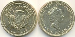 2 Pound Regno Unito (1922-) Ottone Elisabetta II (1926-2022)