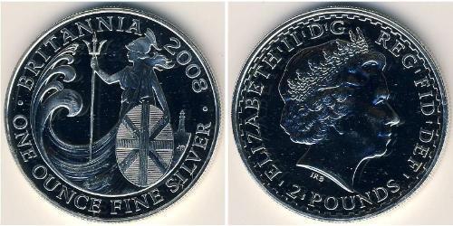2 Pound Reino Unido (1922-) Plata Isabel II (1926-2022)