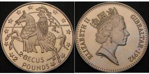2 Pound / 2.8 Ecu Gibraltar (1704 - ) Copper/Nickel Elizabeth II (1926-2022)