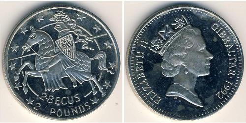 2 Pound / 2.8 Ecu Gibilterra Rame/Nichel Elisabetta II (1926-2022)