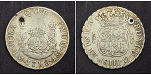 2 Real Perù Argento Ferdinando VI di Spagna (1713-1759)