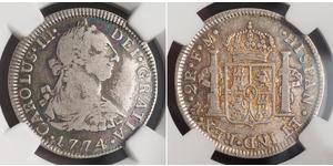 2 Real Vicereame della Nuova Spagna (1519 - 1821) Argento Carlo III di Spagna (1716 -1788)
