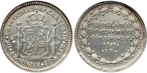 2 Real Vicereame della Nuova Spagna (1519 - 1821) Argento Carlo IV di Spagna (1748-1819)