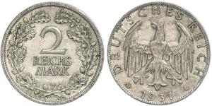 2 Reichsmark République de Weimar (1918-1933) Argent 