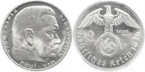 2 Reichsmark Troisième Reich (1933-1945) Argent Paul von Hindenburg