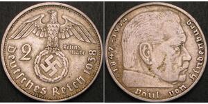 2 Reichsmark Troisième Reich (1933-1945) Argent Paul von Hindenburg