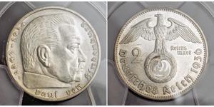2 Reichsmark Germania nazista (1933-1945) Argento Paul von Hindenburg