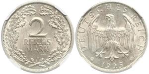 2 Reichsmark Repubblica di Weimar (1918-1933) Argento 