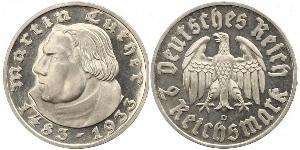 2 Reichsmark Alemania nazi (1933-1945) Plata Martín Lutero