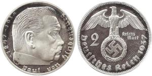 2 Reichsmark Alemania nazi (1933-1945) Plata Paul von Hindenburg