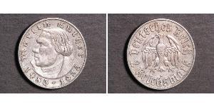 2 Reichsmark Alemania nazi (1933-1945) Plata Martín Lutero