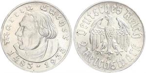 2 Reichsmark Alemania nazi (1933-1945) Plata Martín Lutero