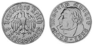 2 Reichsmark Alemania nazi (1933-1945) Plata Martín Lutero