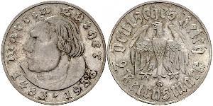 2 Reichsmark Alemania nazi (1933-1945) Plata Martín Lutero
