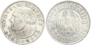 2 Reichsmark Alemania nazi (1933-1945) Plata Martín Lutero