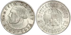 2 Reichsmark Alemania nazi (1933-1945) Plata Martín Lutero