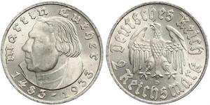 2 Reichsmark Alemania nazi (1933-1945) Plata Martín Lutero