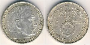 2 Reichsmark Alemania nazi (1933-1945) Plata Paul von Hindenburg