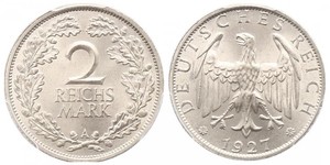 2 Reichsmark República de Weimar (1918-1933) Plata 
