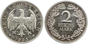 2 Reichsmark República de Weimar (1918-1933) Plata 