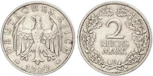 2 Reichsmark República de Weimar (1918-1933) Plata 