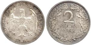 2 Reichsmark República de Weimar (1918-1933) Plata 
