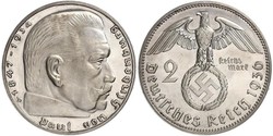 2 Reichsmark Alemania nazi (1933-1945) Plata Paul von Hindenburg