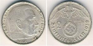 2 Reichsmark Deutsches Reich (1933-1945) Silber Paul von Hindenburg