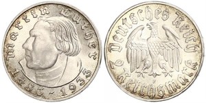 2 Reichsmark Deutsches Reich (1933-1945) Silber Martin Luther
