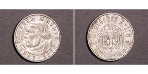 2 Reichsmark Deutsches Reich (1933-1945) Silber Martin Luther