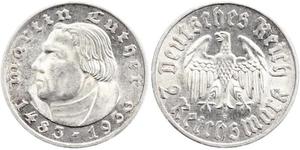 2 Reichsmark Deutsches Reich (1933-1945) Silber Martin Luther