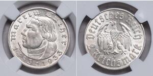 2 Reichsmark Nazi Germany (1933-1945) Silver Martin Luther