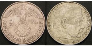 2 Reichsmark Nazi Germany (1933-1945) Silver Paul von Hindenburg