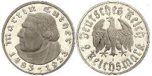 2 Reichsmark Nazi Germany (1933-1945) Silver Martin Luther