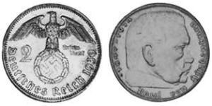 2 Reichsmark Nazi Germany (1933-1945) Silver Paul von Hindenburg